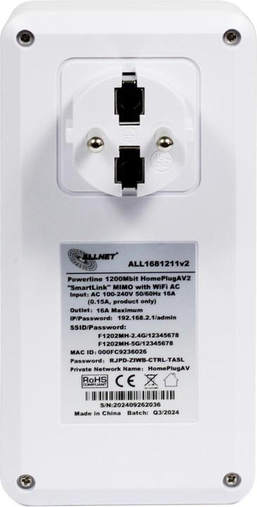 Produktbild Allnet Powerline 1200Mbit HomePlugV2 "SmartLink" MIMO mit WiFI AC ALL1681211v2 (1200 Mbit/s)