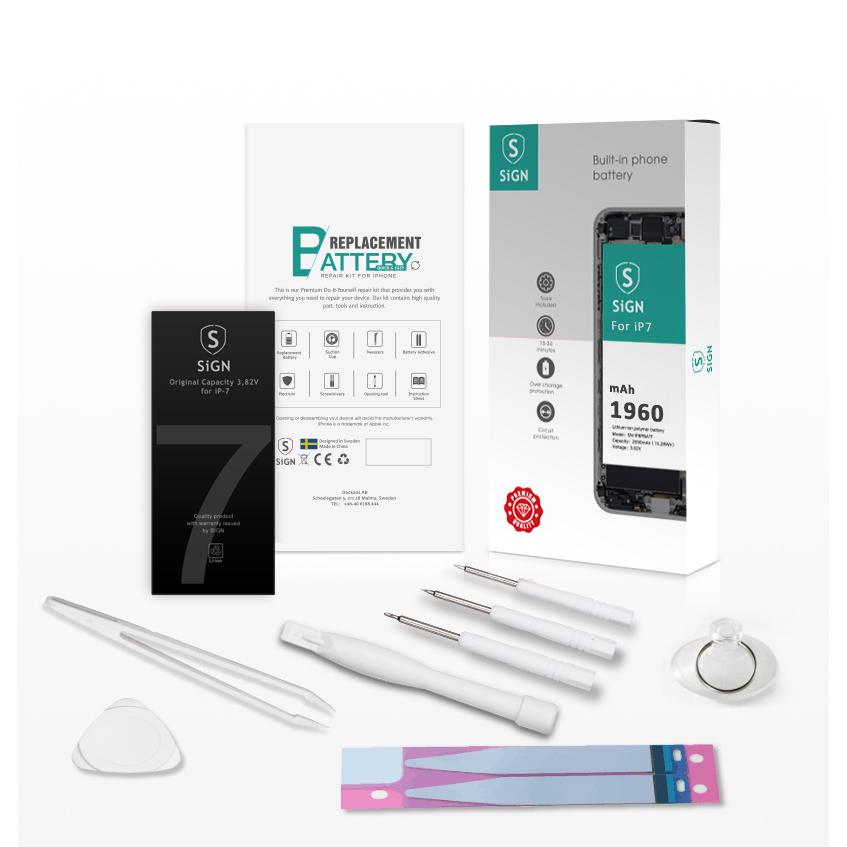 SIGN Complete Kit for Battery Change on iPhone 7, Smartphone Akku
