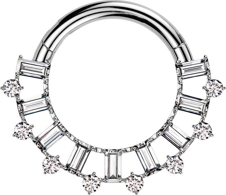 Actual product image Star Piercing Micro segment ring hinged silver rectangular and round crystals silver (Titanium G23)