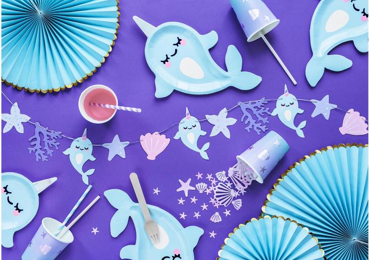 Produktbild Partydeco Girlande Narwal 1 m, Blau/Rosa/Violett (1 Stk.)