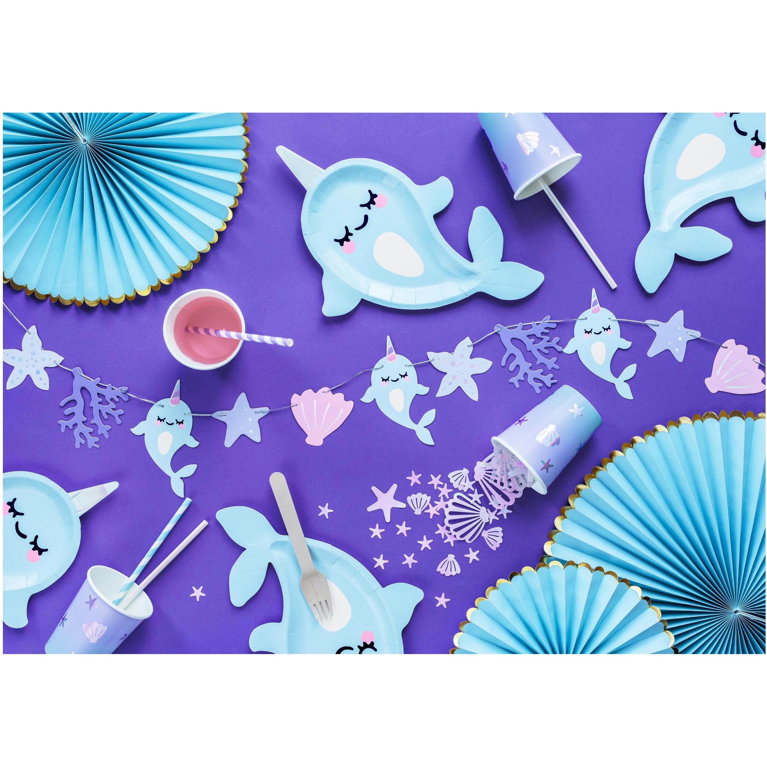 Thumbnail - Partydeco Girlande Narwal 1 m, Blau/Rosa/Violett