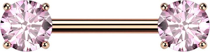 Produktbild Star Piercing Barbell Threadless rosegold mit zwei Kristallen pink gefasst (ohne Messing, Titan)