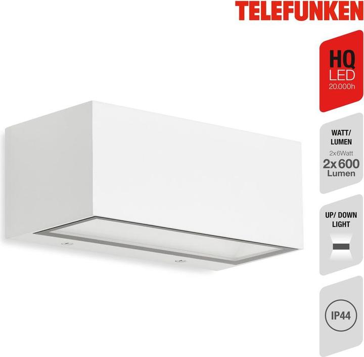 Image du produit Telefunken Applique murale LED d'extérieur, blanc, 1xLED platine/12W (1300 lm, IP44)