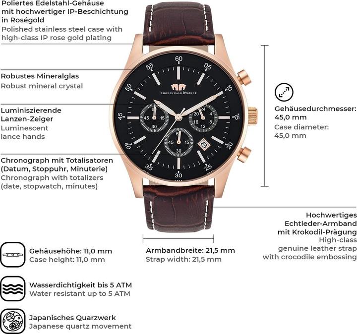 Produktbild Herren Chronograph Goodwill Echtleder dunkelbraun - 4410 (Chronograph, 45 mm)