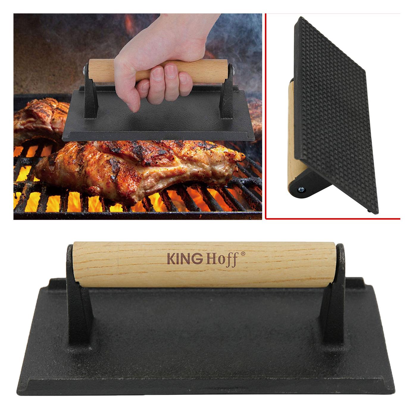 Kinghoff, Barbecue Bestek, Gietijzeren Vleespers, Voor Bbq, Hamburgers, Steaks