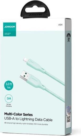 Actual product image Joyroom Multi-Color Series SA34-AL3 USB-A / Lightning 3A cable 1m - green (1 m)