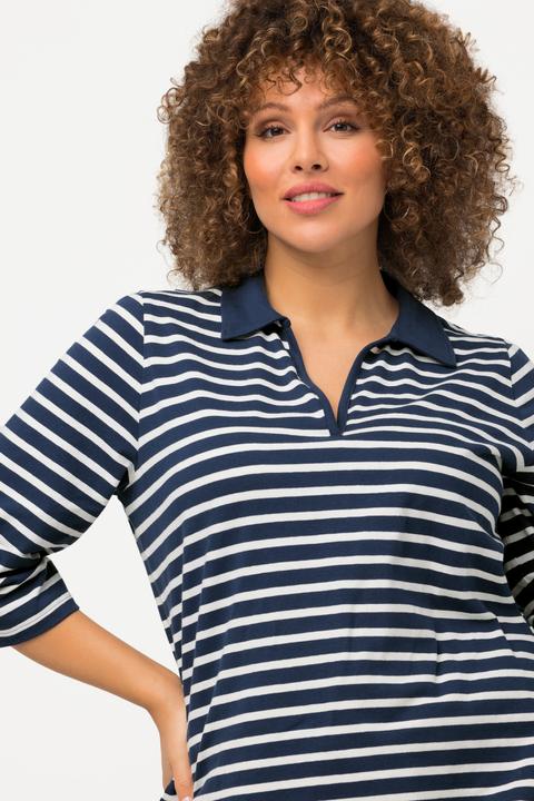 Immagine prodotto Ulla Popken Maglia polo con righe, scollo a V e maniche a 3/4 (54)