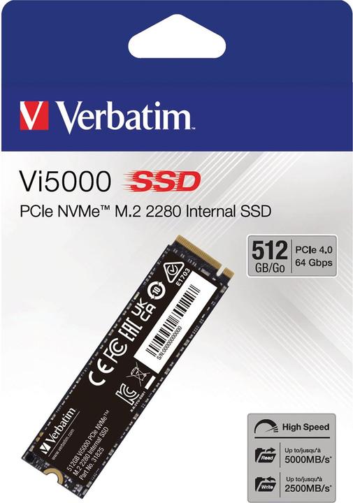 Produktbild Verbatim Vi5000 M.2 SSD 512GB PCIe4 NVMe 31825 (512 GB, M.2 2280)
