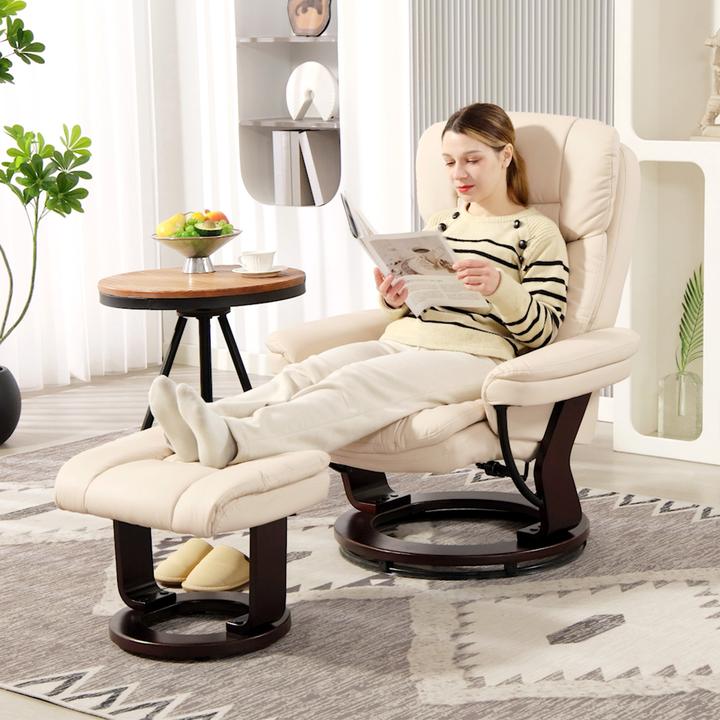 Produktbild Homcom Relaxsessel mit Hocker Kunstleder Cremeweiss