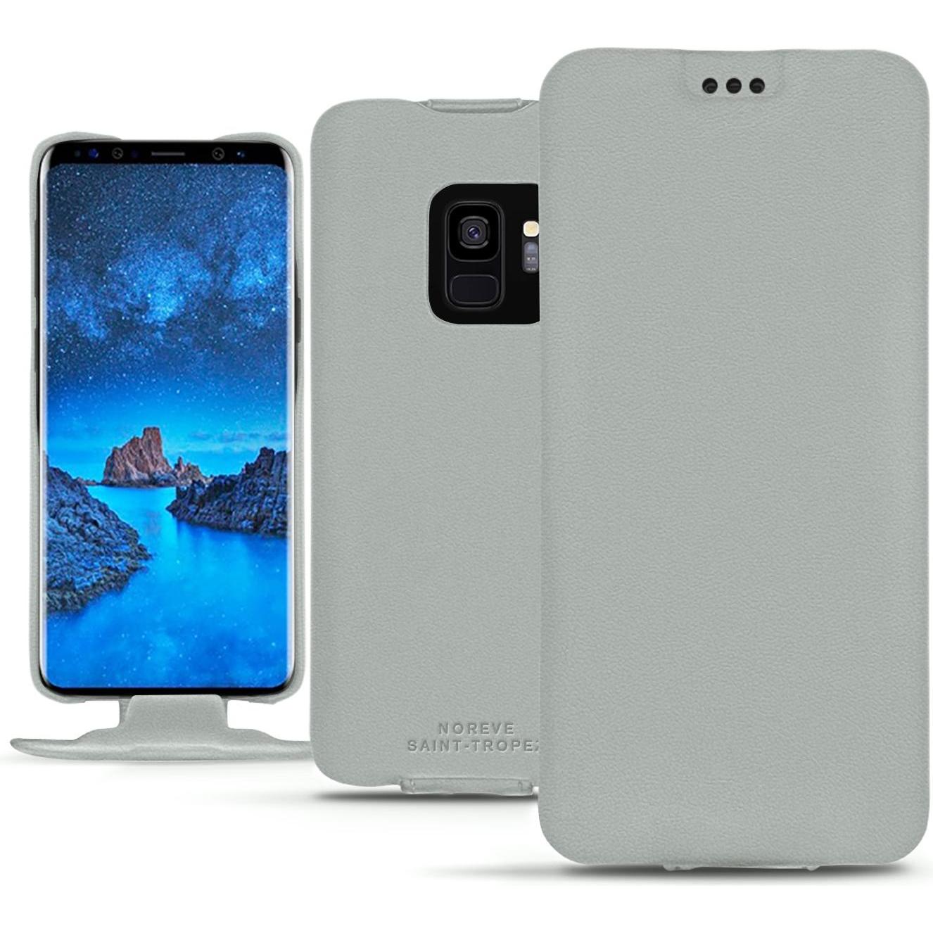 Noreve Lederschutzhülle vertikal (Samsung Galaxy S9+), Smartphone Hülle, Grau