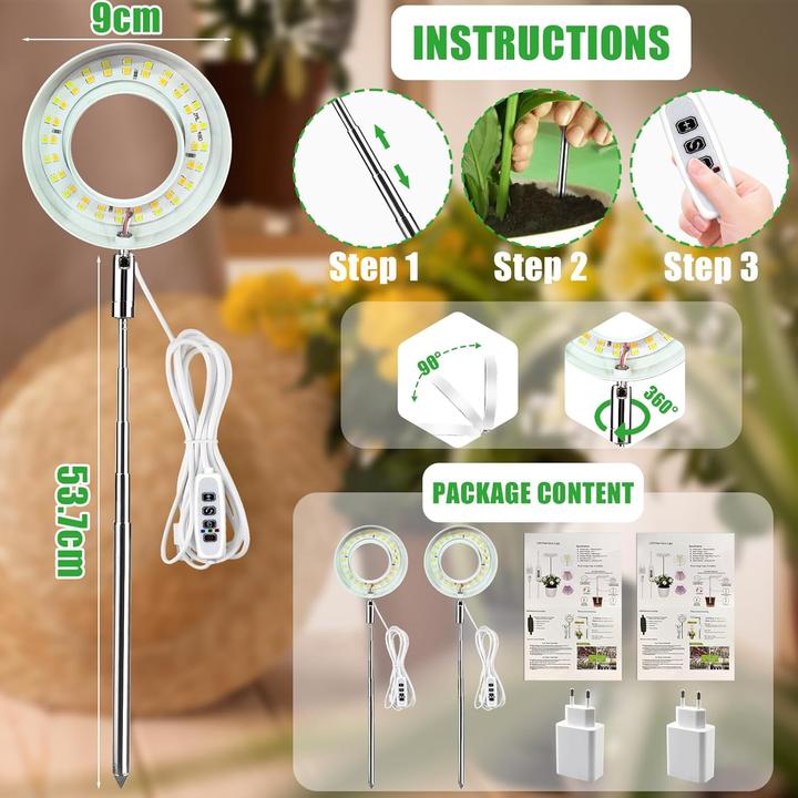 Image du produit ‎Guhaool 2er-Set Pflanzenlampen, höhenverstellbar, Timerfunktion, dimmbar (LED)