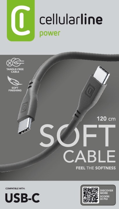 Produktbild Cellularline Soft cable 120 cm - USB-C to USB-C (1.20 m, USB 3.2 Gen 1)
