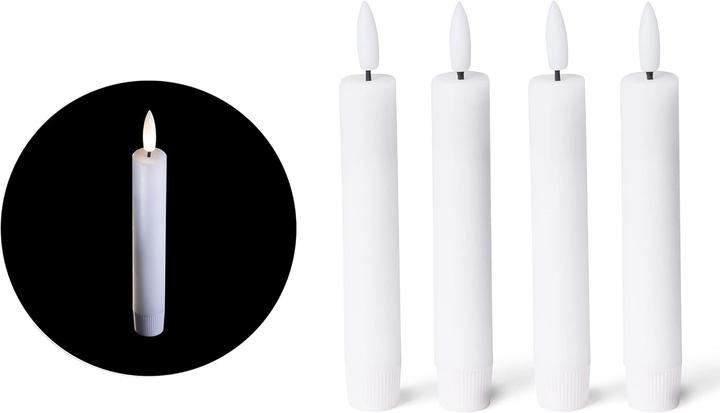 Novaliv 4x Stick Candle LED Moving Flame Wax - Real Wax White - Indoor - 12,5cm Height for 2,2cm (4 x)