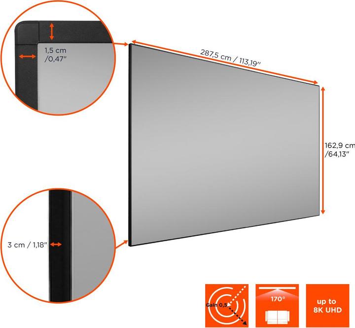 Produktbild Celexon CLR HomeCinema UST Hochkontrast-Rahmenleinwand V2.0 130" (130", 16:9)