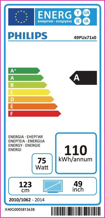 Energie-Label Philips 7000 series 49PUK7100 Ultraflacher 4K UHD-Fernseher powered by Android™ (49", LED)