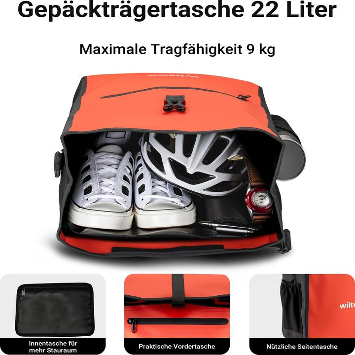 Produktbild Wiltec Gepäckträgertasche rot 22l Fahrradtasche Gepäckträger Gepäcktasche (22 l, Gepäckträgertasche)