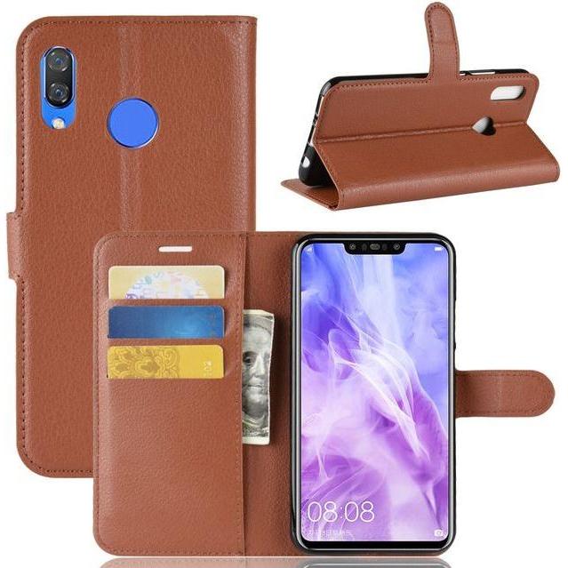 Thumbnail - MU Classic Litchi Leder Bookcover Series (Huawei P Smart+), Smartphone Hülle, Braun