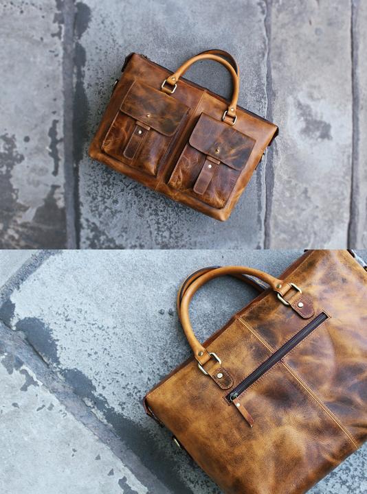 Produktbild Only-Bags.Store Echtes Leder Aktentasche, Laptop Tasche, Büro Umhängetasche, Messenger Bag, Weihnachtsgeschenk (15.60")