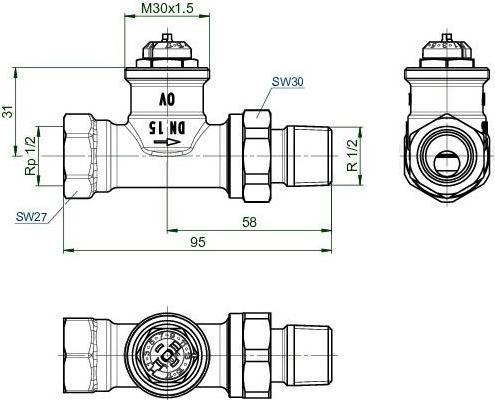 Actual product image Oventrop OV thermostatic valve series AQ M 30x1.5, passage DN 15