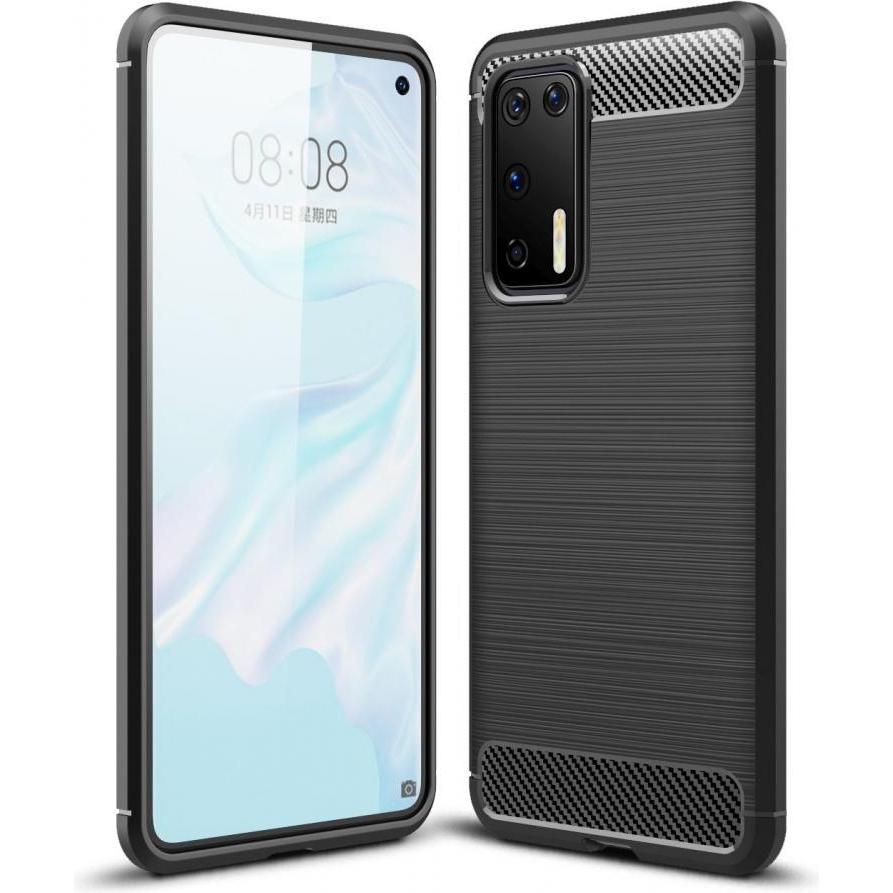 Screenguard Huawei P40 Hülle Carbon Brushed Soft TPU (Huawei P40), Smartphone Hülle, Schwarz