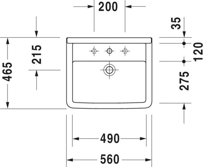 Productafbeelding Duravit Inbouwwastafel STARCK 3 m ÜL HLB 560x460mm 1 kraangat wit WG (460 mm, 560 mm)