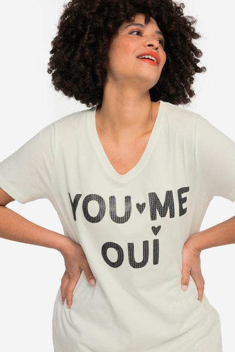 Produktbild Angel of Style T-Shirt, Pailletten-Schriftzug, V-Ausschnitt, Halbarm (56)