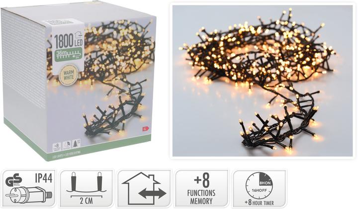 Mondex LED-Clusterlichterkette warmweiss, 1800 LEDs, Grünes Kabel, Innen/Aussen, 39m (39 m)