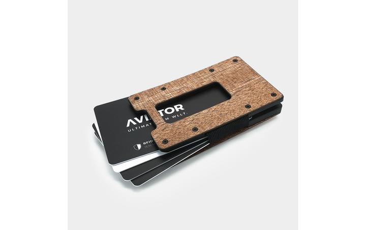 Actual product image Aviator Wallet SLIDE, Wood Carbon Fiber with AirTag Cash Clip