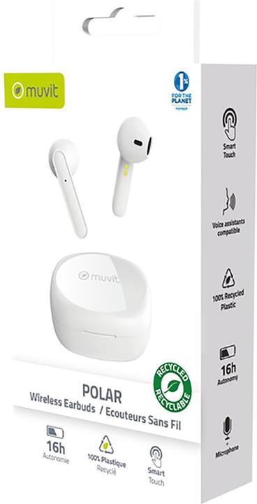 Actual product image Muvit Earbuds Bluetooth Polar Plastique Recycle Blanc (4 h, Wireless)