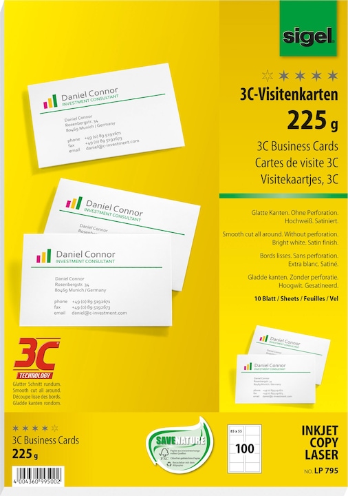 Sigel Visitenkarten 3C (225 g/m², 100 x, A4)