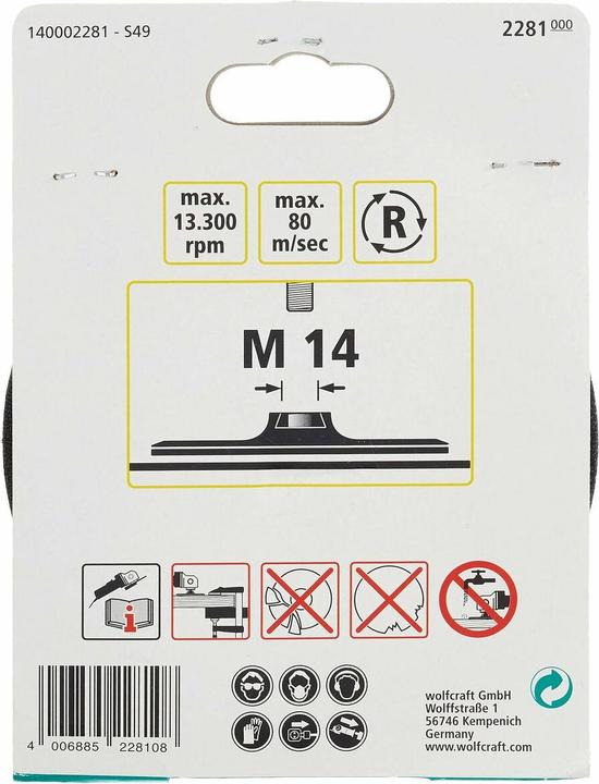 Productafbeelding wolfcraft 1 Zelfklevende schuurschijf WS, M14 draad ø115mm