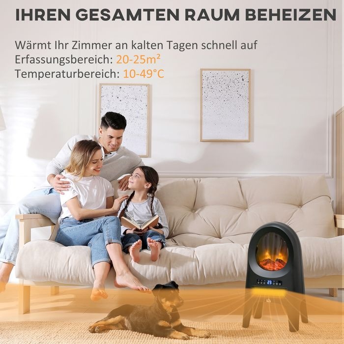 Image du produit Swisshandel24 Radiateur soufflant céramique 3 modes avec minuterie 2000 W Chauffage électrique avec flammes LED (2000 W)