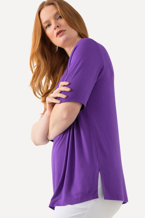 Image du produit Ulla Popken T-shirt doublé à l'avant, col V et manches courtes (42, 44)