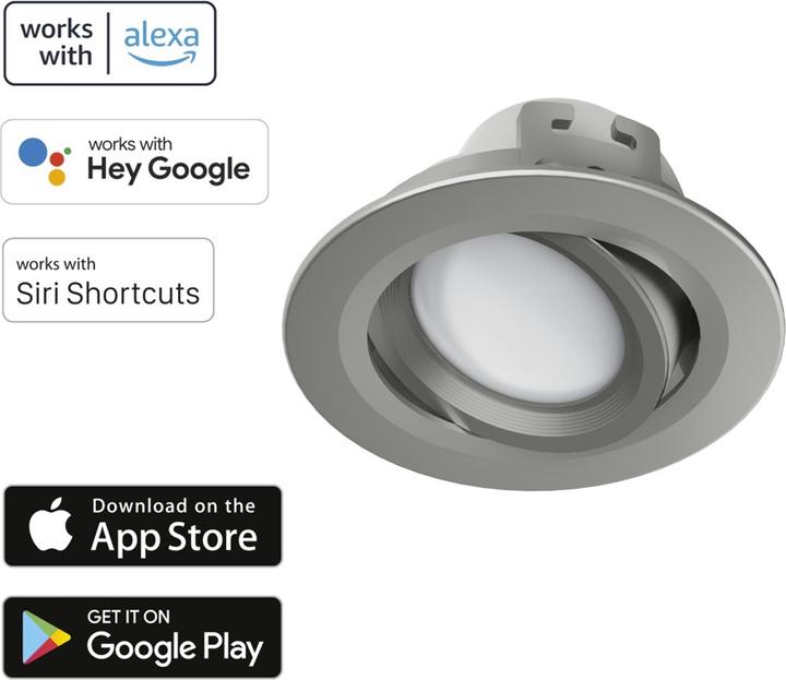 Actual product image Hama WLAN LED recessed spotlight, 5W, control by voice/app, adjustable, satin nickel (380 lm)