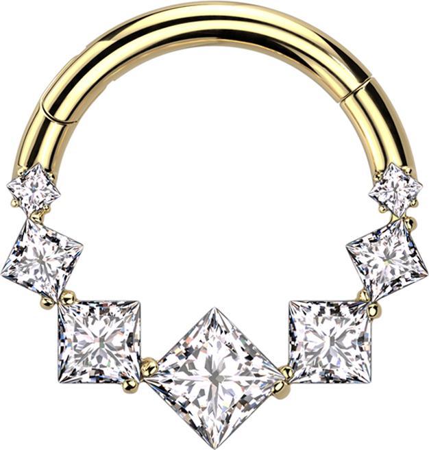 Actual product image Star Piercing Micro Segmentring klappbar vergoldet sieben viereckige Kristalle silber (without brass, Titanium)