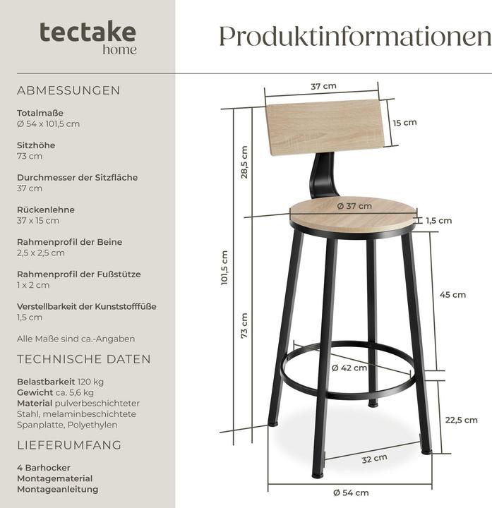 Produktbild tectake Barhocker Poole