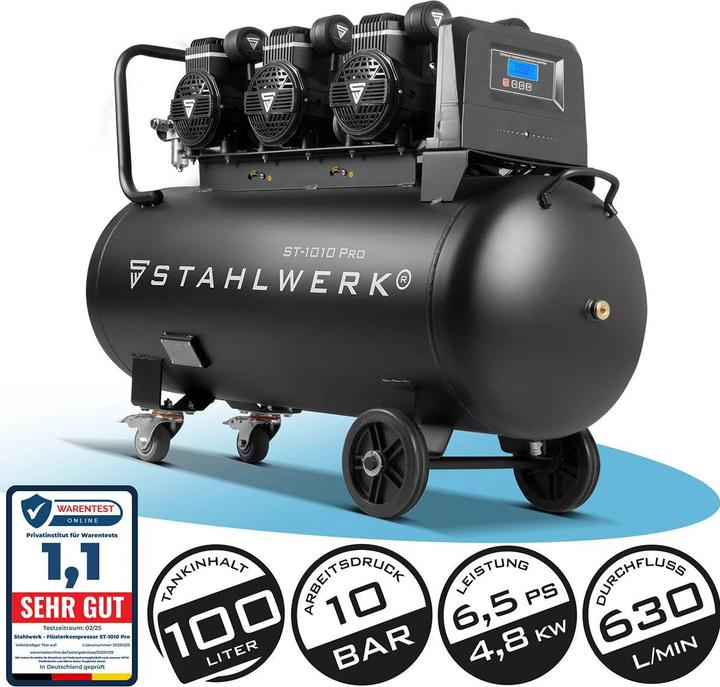 Stahlwerk Compressor ST-1010 Pro 10 bar, 6.5 hp, 4.8 kW, 630 l/min, 100 l tank (10 bar, 100 l)