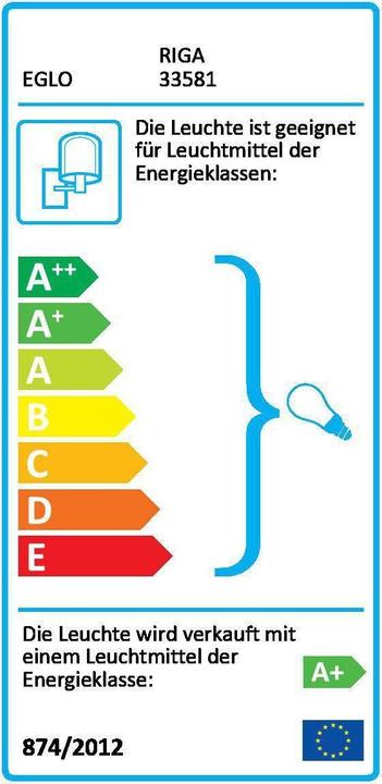 Etichetta energetica EGLO RIGA lampada da parete in acciaio inox/ (400 lm, GU10, IP44)