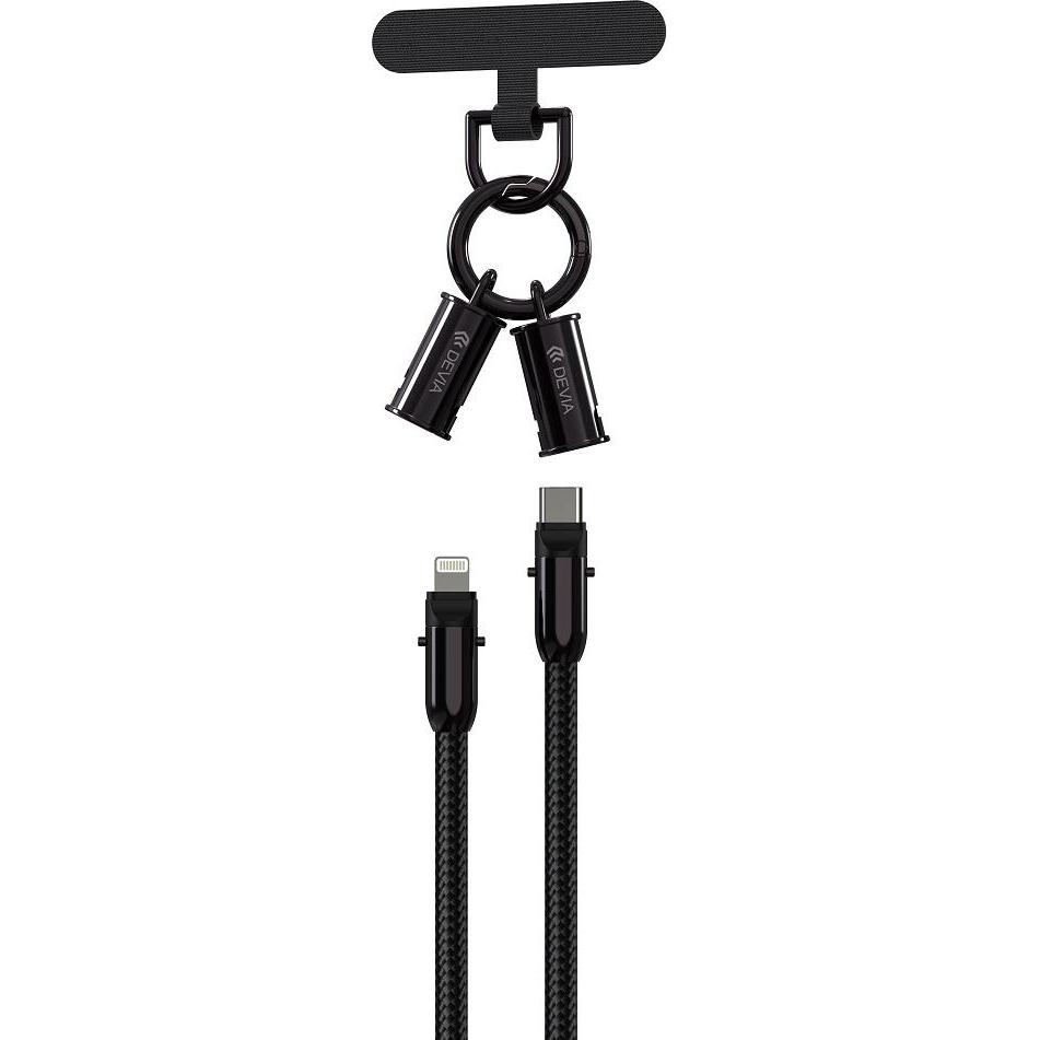 Devia Kabel Lanyard 2in1 PD USB-C - Lightning 1,2 m 27W schwarz (1.20 m, USB 3.2 Gen 1), USB Kabel