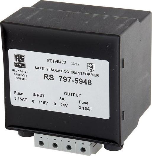 Actual product image RS PRO Din Rail Transformer 115Vac 24Vac 3A