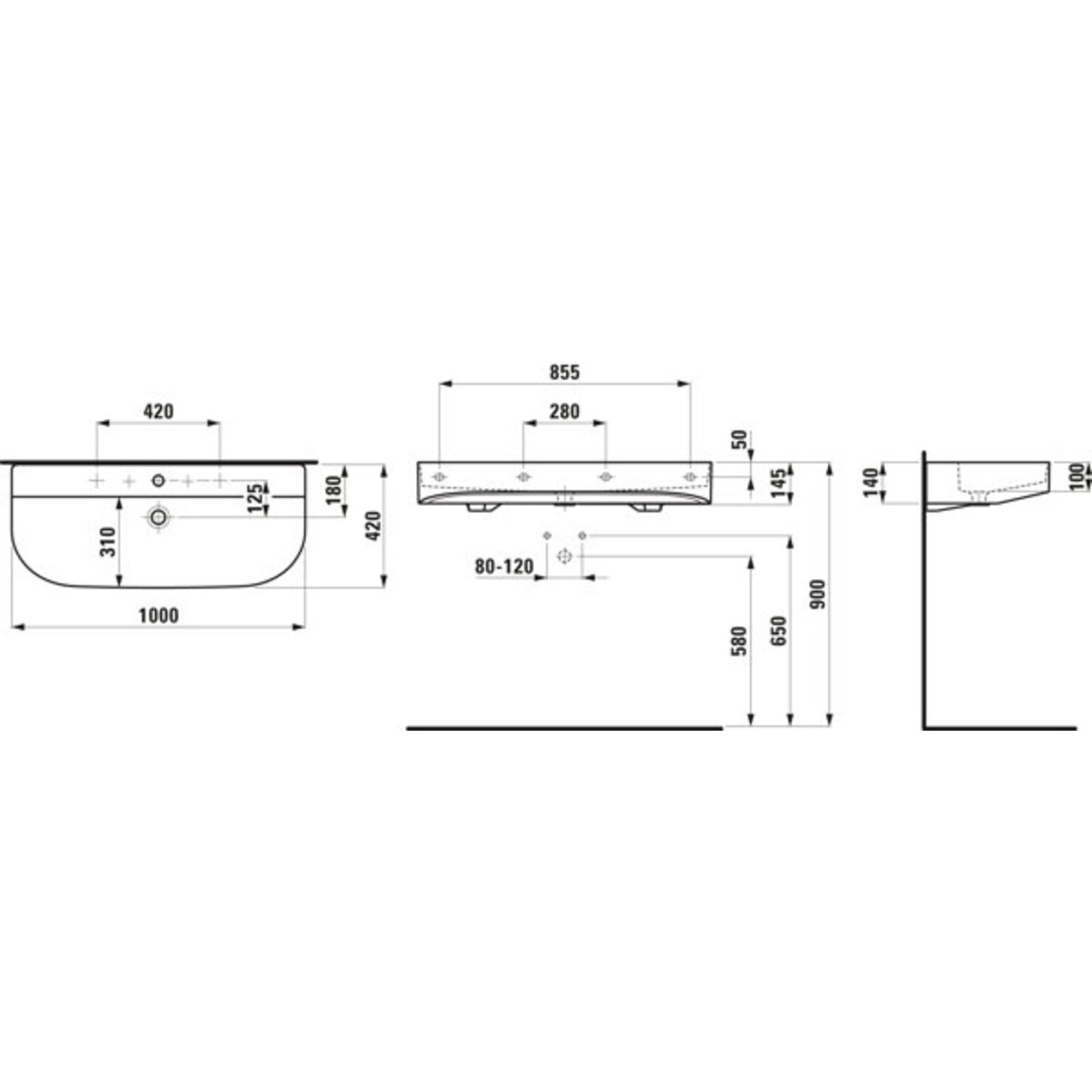 Thumbnail - Laufen, Waschbecken, Sonar Waschtisch unterbaufähig, 2 Hahnlöcher, mit Überlauf, 1000x420mm, H810347 (420 mm, 1000 mm)