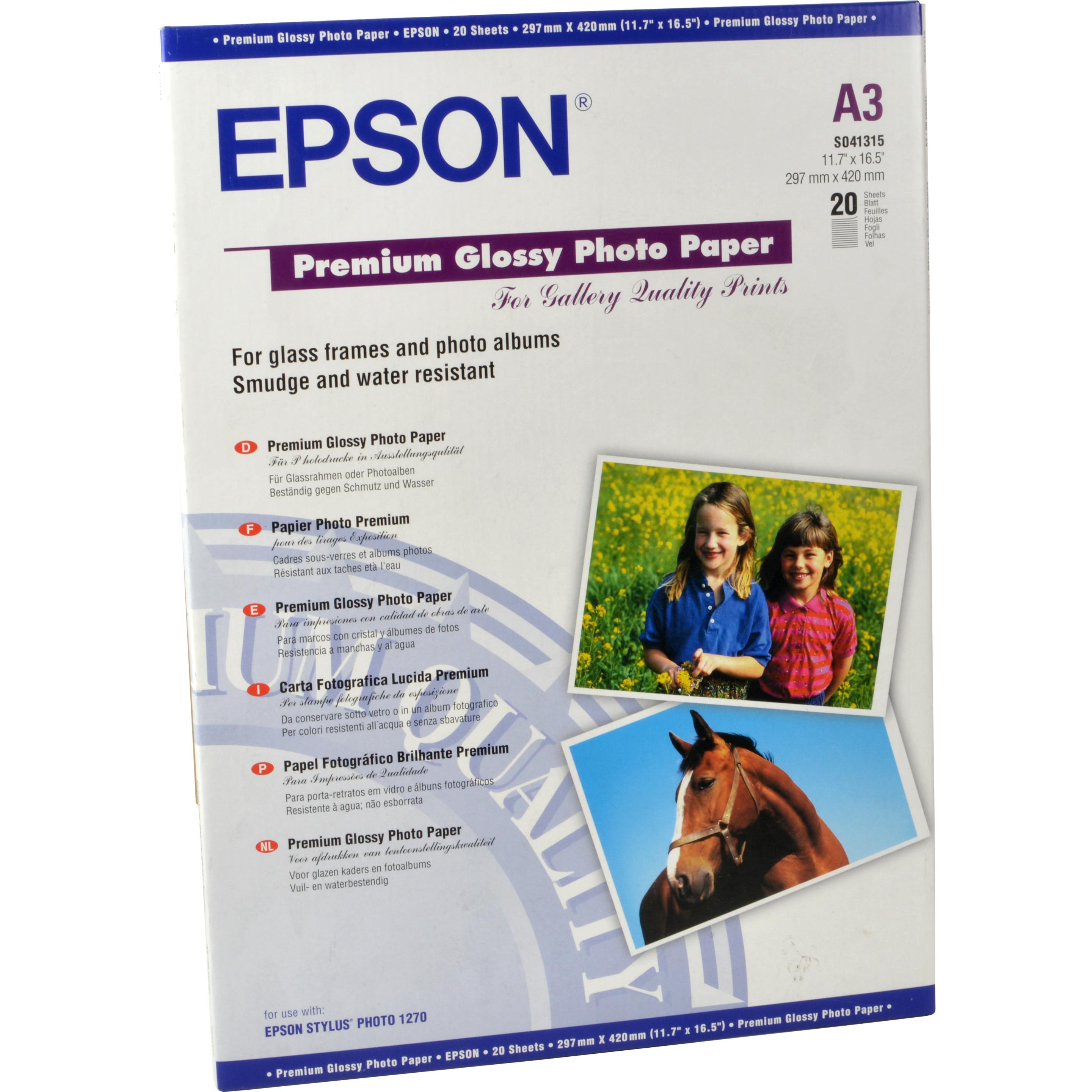 Epson Premium Glossy (255 g/m², A3, 20 x), Fotopapier, Weiss