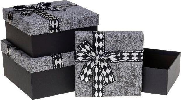 Produktbild Rozette Geschenkbox mit Schleife, 3 Stück, grau ROSETT