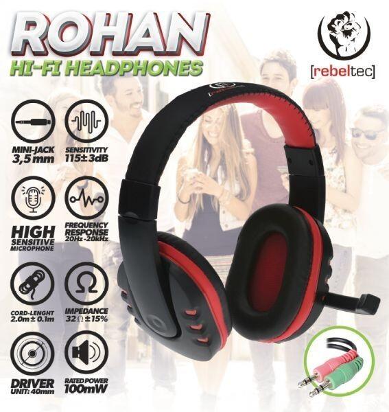 Actual product image Rebeltec headphones ROHAN with microphone, 2 x jack 3,5mm (Cable)