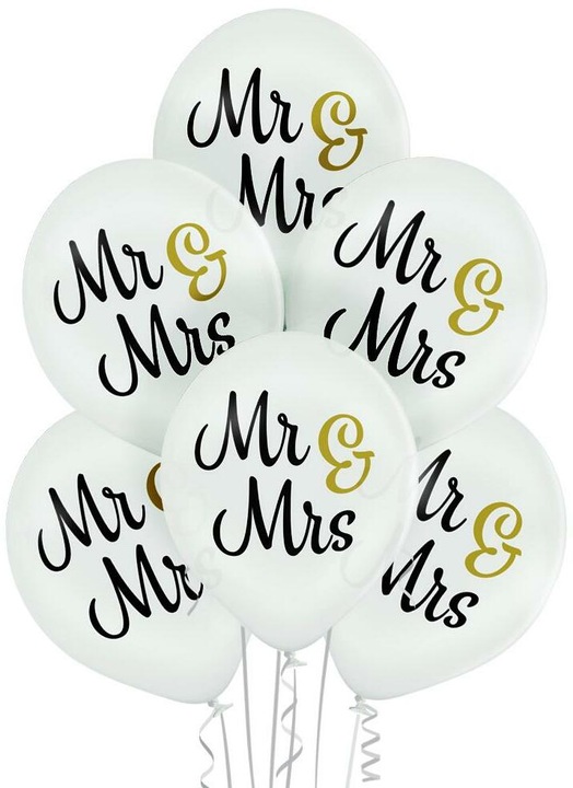 Produktbild Belbal Luftballon Mr & Mrs Gold/Schwarz/Weiss, Ø 30 cm, 50 Stück