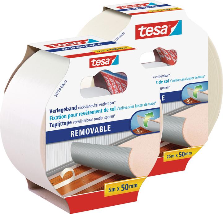 Produktbild tesa Verlegeband REMOVABLE, doppelseitiges Klebeband, rückstandsfrei entfernbar (50 mm)