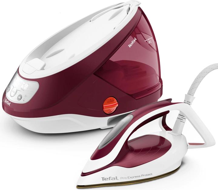 Immagine prodotto Tefal GV9220 Stazione di stiratura a vapore Durilium AirGlide Autoclean, con piastra di appoggio Burgundy (2600 W, 540 g/min)