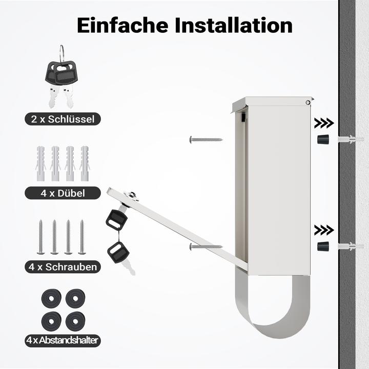 Produktbild Wiltec Briefkasten Edelstahl 305x95x335mm Schloss Zeitungsfach Wandbriefkasten