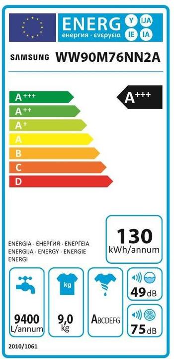 Label énergétique Samsung WW90M76NN2A/WS (9 kg, Gauche)