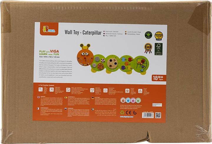 Productafbeelding Viga Toys - Houten - Wandspeelplank - Rups - Lengte 185cm